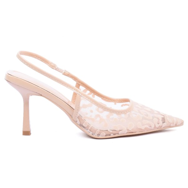 ESCARPINS SLINGBACK TULLE BOUT POINTU BEIGE