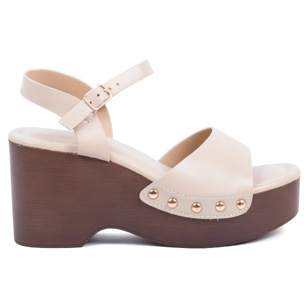 SANDALES COMPENSÉES FEMME STYLE MODERNE BEIGE