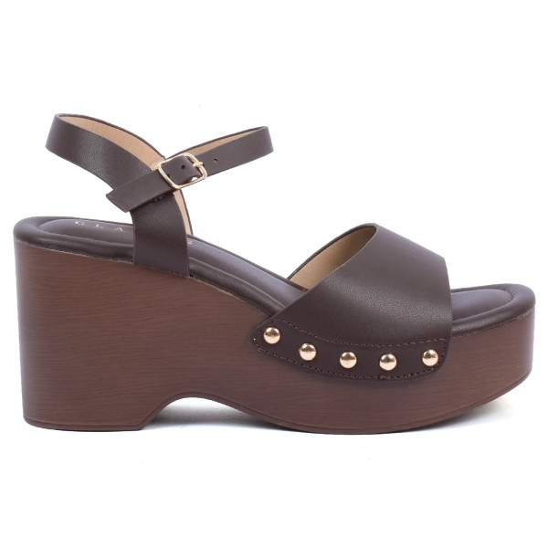 SANDALES COMPENSÉES FEMME STYLE MODERNE MARRON