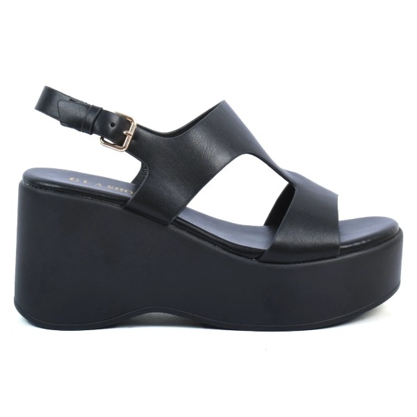 SANDALES COMPENSÉES FEMME NOIR