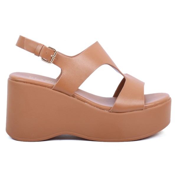 SANDALES COMPENSÉES FEMME CAMEL