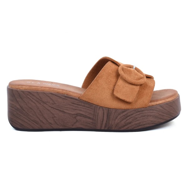 SABOTS COMPENSÉES FEMME MINIMALISTE CAMEL