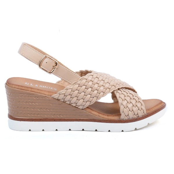 SANDALES COMPENSÉES FEMME ÉLÉGANTES  BEIGE