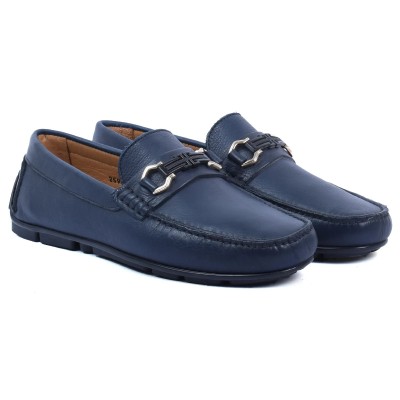 mocassin homme elito 100 % cuir bleu marine el-2594-bm
