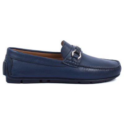 mocassin homme elito 100 % cuir bleu marine el-2594-bm
