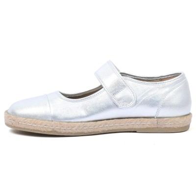 ballerine espadrille femme argent 100 % cuir andrea brui ab-134-1-ar