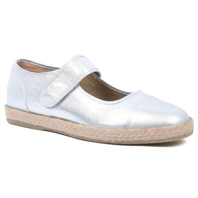 ballerine espadrille femme argent 100 % cuir andrea brui ab-134-1-ar