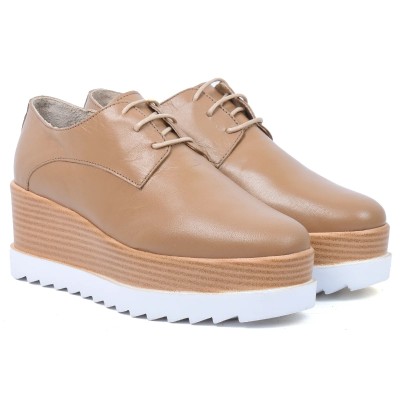 derbies compensées andrea bruni beige 100 % cuir  ab-103-2-bg