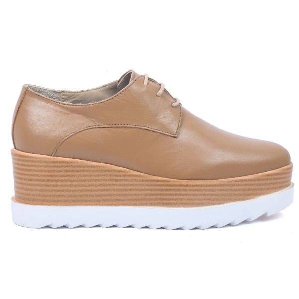 DERBIES COMPENSÉES FEMME BEIGE