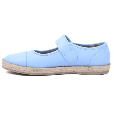 ballerine espadrille femme andrea bruni bleu ciel 100 % en cuir  AB-134-1-BLC