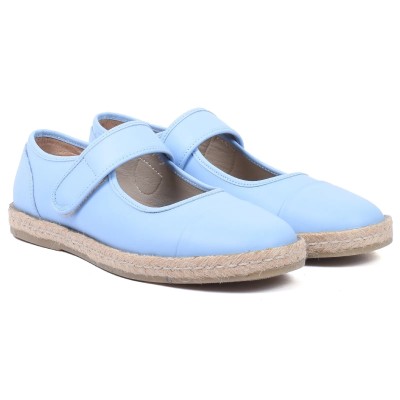 ballerine espadrille femme andrea bruni bleu ciel 100 % en cuir  AB-134-1-BLC