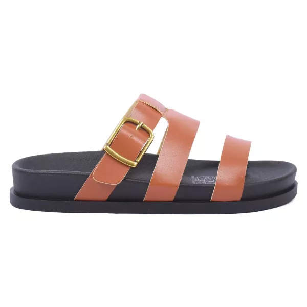 MULES FEMME CAMEL À BRIDES LARGES