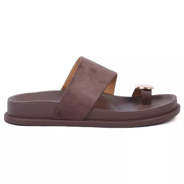 MULES FEMME ENTRE-DOIGT DAIM MARRON