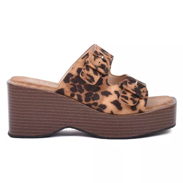 MULES FEMME COMPENSÉES LÉOPARD