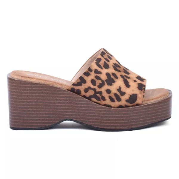 MULES FEMME COMPENSÉES LÉOPARD