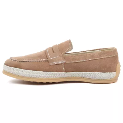 Chaussures homme ELITO EL-2530-D-bg en cuir suédé beige , mocassin élégant avec semelle tressée