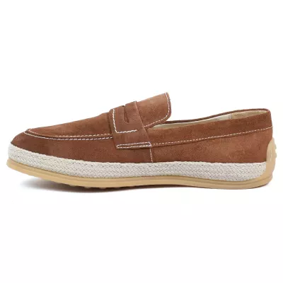 Chaussures homme ELITO EL-2530-D-M en cuir suédé marron, mocassin élégant avec semelle tressée