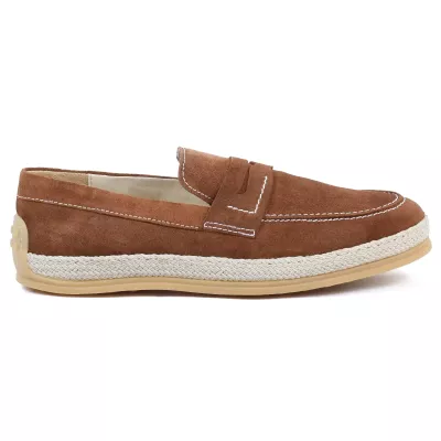 Chaussures homme ELITO EL-2530-D-M en cuir suédé marron, mocassin élégant avec semelle tressée