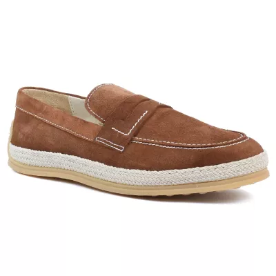 Chaussures homme ELITO EL-2530-D-M en cuir suédé marron, mocassin élégant avec semelle tressée