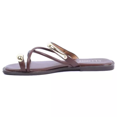 Mule femme plate marron gla-ca-5-m