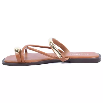 Mule femme plate camel gla-ca-5-c