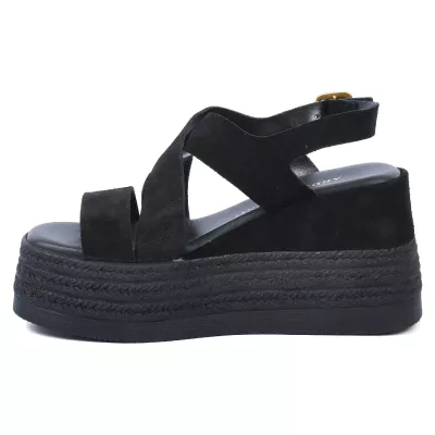 sandales compensées femme cuir noir ANDREA BRUINI AB-687-1-DN