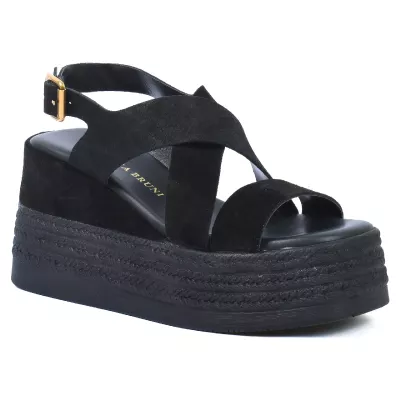 sandales compensées femme cuir noir ANDREA BRUINI AB-687-1-DN