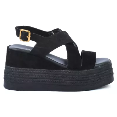 sandales compensées femme cuir noir ANDREA BRUINI AB-687-1-DN
