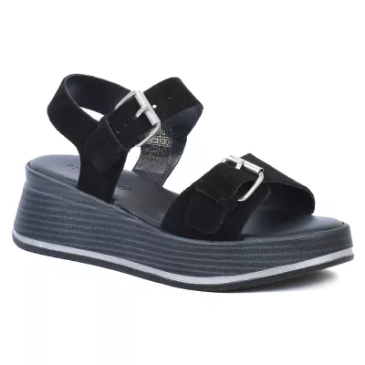 sandales compensées femme cuir noir ANDREA BRUINI AB-924-1-DN