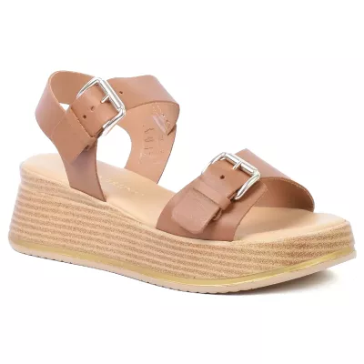 sandales plateforme femme cuir camel ANDREA BRUINI AB-924-1-C