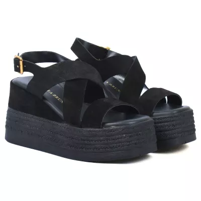 sandales compensées femme cuir noir ANDREA BRUNI AB-687-1-DN