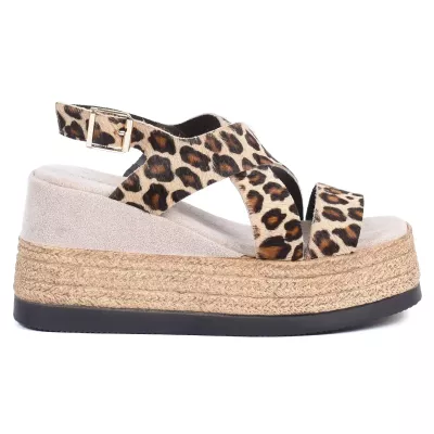 sandales plateforme femme cuir léopard ANDREA BRUNI AB-687-1-LEOP