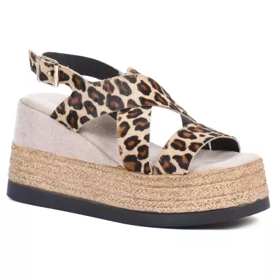 sandales plateforme femme cuir léopard ANDREA BRUNI AB-687-1-LEOP