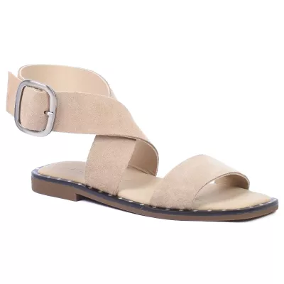 sandales plates femme cuir beige ANDREA BRUNI AB-695-1-DBG
