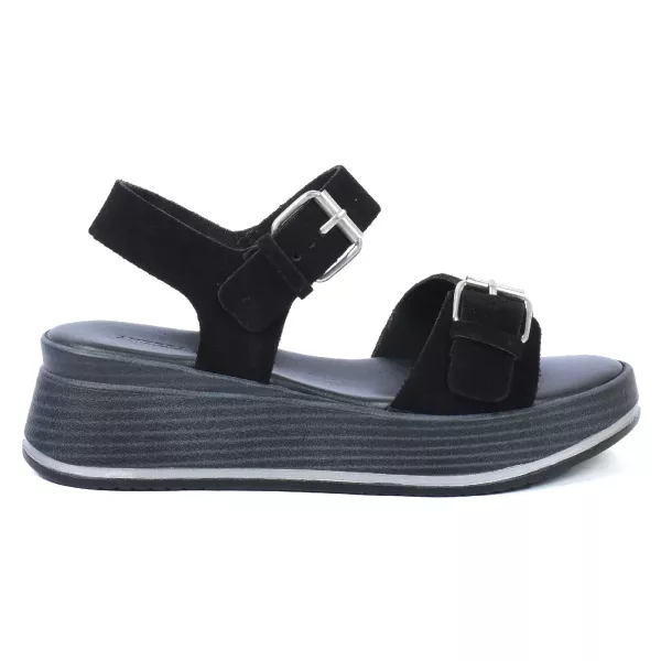 SANDALES COMPENSÉES PLATEFORME FEMME CUIR NOIR