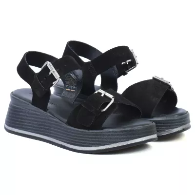 sandales compensées femme cuir noir ANDREA BRUNI AB-924-1-DN