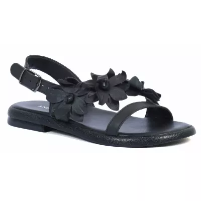 sandales plates femme cuir noir fleur ANDREA BRUNI AB-202-1-N