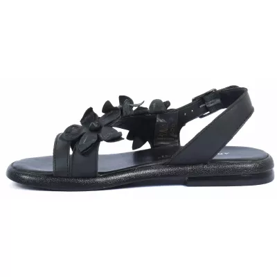 sandales plates femme cuir noir fleur ANDREA BRUNI AB-202-1-N