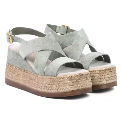 sandales plateforme femme cuir vert ANDREA BRUNI AB-687-1-DVT