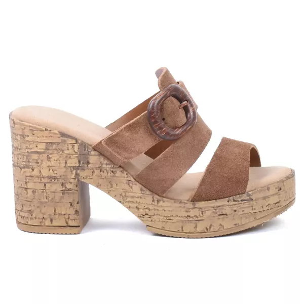 SABOTS À TALON FEMME CUIR CAMEL