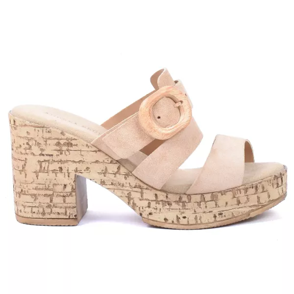 SABOTS À TALON FEMME CUIR BEIGE