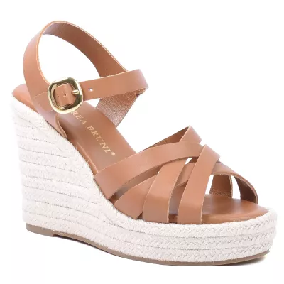 sandales compensées femme cuir camel ANDREA BRUNI AB-518-2-C