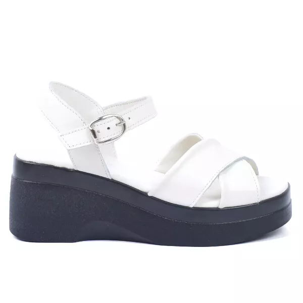 SANDALES FEMME COMPENSÉES CUIR BLANC