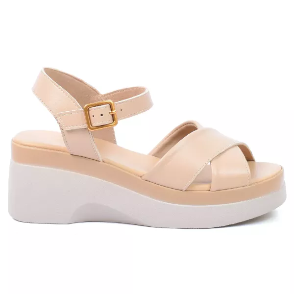 SANDALES FEMME COMPENSÉES CUIR BEIGE