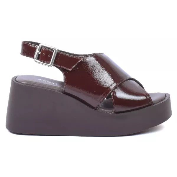 SANDALES COMPENSÉES CUIR MARRON FEMME