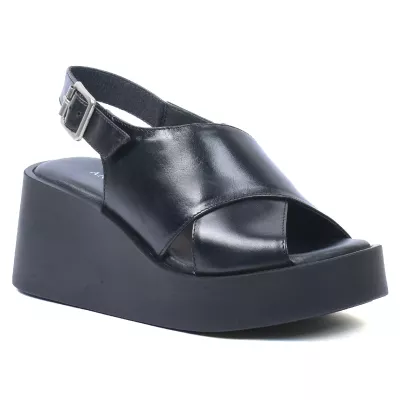 Sandales compensées cuir noir brides croisées slingback talon 7 cm – Andrea Bruni AB-206-5-N