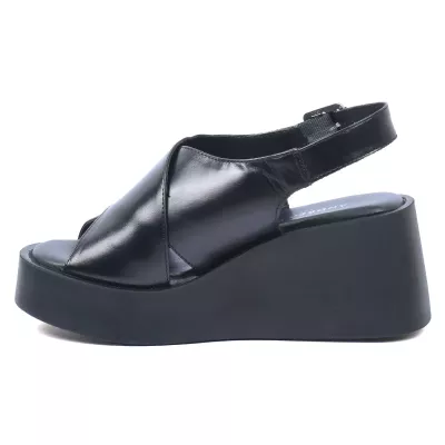 Sandales compensées cuir noir brides croisées slingback talon 7 cm – Andrea Bruni AB-206-5-N