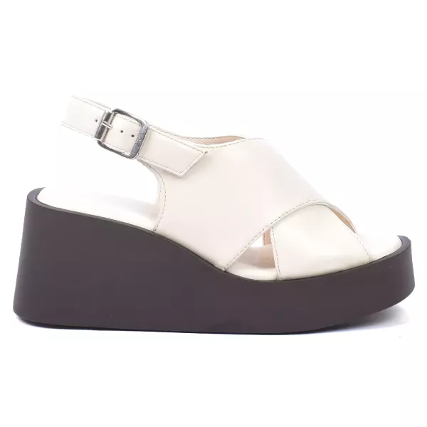 SANDALES COMPENSÉES CUIR BEIGE FEMME