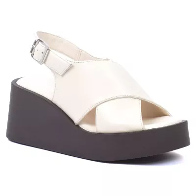 Sandales compensées cuir beige brides croisées slingback talon 7 cm – Andrea Bruni AB-206-5-BG