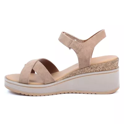 Sandales compensées daim tabac brides croisées fermeture velcro plateau 3 cm talon 7 cm – Andrea Bruni AB-616-10-DTC